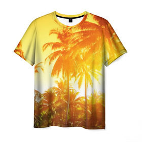 Мужская футболка 3D с принтом Пальмы в Новосибирске, 100% полиэфир | прямой крой, круглый вырез горловины, длина до линии бедер | Тематика изображения на принте: sea | summer | берег | лето | море | океан | отдых | пальмы | пляж | солнце