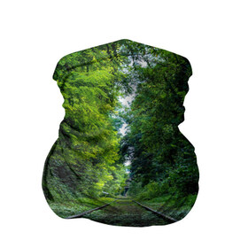 Бандана-труба 3D с принтом Лес в Новосибирске, 100% полиэстер, ткань с особыми свойствами — Activecool | плотность 150‒180 г/м2; хорошо тянется, но сохраняет форму | forest | деревья | дорога | зелень | лес | рельсы | сосны | тайга