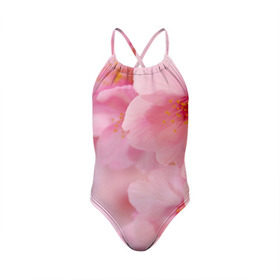 Детский купальник 3D с принтом Сакура в Новосибирске, Полиэстер 85%, Спандекс 15% | Слитный крой, подклад по переду изделия, узкие бретели | Тематика изображения на принте: весна | вишня | розовый | цветение | цветы | япония