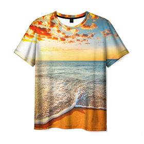 Мужская футболка 3D с принтом Лазурный берег в Новосибирске, 100% полиэфир | прямой крой, круглый вырез горловины, длина до линии бедер | Тематика изображения на принте: берег | лето | море | отдых