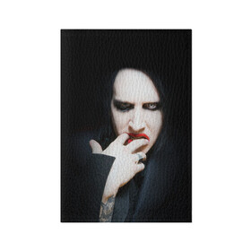 Обложка для паспорта матовая кожа с принтом Marilyn Manson в Новосибирске, натуральная матовая кожа | размер 19,3 х 13,7 см; прозрачные пластиковые крепления | Тематика изображения на принте: звезда | знаменитость | музыка | мэрилин мэнсон | певец | рокер