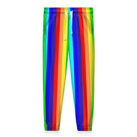 Женские брюки 3D с принтом Радуга вертикальные полосы в Новосибирске, полиэстер 100% | прямой крой, два кармана без застежек по бокам, с мягкой трикотажной резинкой на поясе и по низу штанин. В поясе для дополнительного комфорта — широкие завязки | вертикальные | жёлтый | зелёный | красный | оранжевый | полосы | радуга | синий | фиолетовый