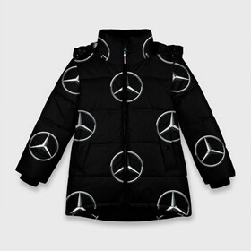 Зимняя куртка для девочек 3D с принтом Mercedes в Новосибирске, ткань верха — 100% полиэстер; подклад — 100% полиэстер, утеплитель — 100% полиэстер. | длина ниже бедра, удлиненная спинка, воротник стойка и отстегивающийся капюшон. Есть боковые карманы с листочкой на кнопках, утяжки по низу изделия и внутренний карман на молнии. 

Предусмотрены светоотражающий принт на спинке, радужный светоотражающий элемент на пуллере молнии и на резинке для утяжки. | мерседес