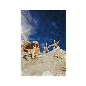 Обложка для паспорта матовая кожа с принтом Морской пляж 1 в Новосибирске, натуральная матовая кожа | размер 19,3 х 13,7 см; прозрачные пластиковые крепления | море | отдых | отпуск | пляж | ракушки | туризм