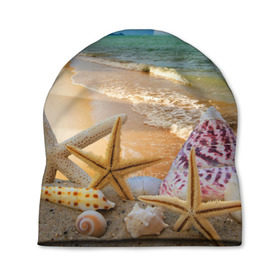 Шапка 3D с принтом Морской пляж 2 в Новосибирске, 100% полиэстер | универсальный размер, печать по всей поверхности изделия | море | отдых | отпуск | пляж | ракушки | туризм