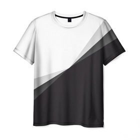 Мужская футболка 3D с принтом Минимализм в Новосибирске, 100% полиэфир | прямой крой, круглый вырез горловины, длина до линии бедер | белый | геометрия | полосы | черный
