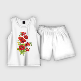 Детская пижама с шортами хлопок с принтом Маки в Новосибирске,  |  | embroidery | flowers | poppies | red | wild | вышивка | красные | маки | полевые | цветы