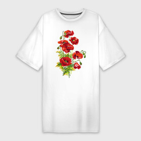 Платье-футболка хлопок с принтом Маки в Новосибирске,  |  | Тематика изображения на принте: embroidery | flowers | poppies | red | wild | вышивка | красные | маки | полевые | цветы