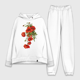 Женский костюм хлопок Oversize с принтом Маки в Новосибирске,  |  | embroidery | flowers | poppies | red | wild | вышивка | красные | маки | полевые | цветы