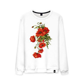Мужской свитшот хлопок с принтом Маки в Новосибирске, 100% хлопок |  | embroidery | flowers | poppies | red | wild | вышивка | красные | маки | полевые | цветы