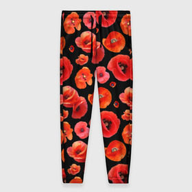 Женские брюки 3D с принтом Маки в Новосибирске, полиэстер 100% | прямой крой, два кармана без застежек по бокам, с мягкой трикотажной резинкой на поясе и по низу штанин. В поясе для дополнительного комфорта — широкие завязки | flowers | красные | маки | цветы