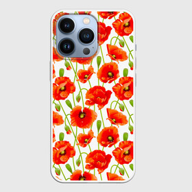 Чехол для iPhone 13 Pro с принтом Маки в Новосибирске,  |  | flowers | красные | маки | паттерн | цветы