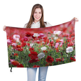 Флаг 3D с принтом Маки в Новосибирске, 100% полиэстер | плотность ткани — 95 г/м2, размер — 67 х 109 см. Принт наносится с одной стороны | field | flowers | meadow | poppies | red | white | белые | красные | луг | маки | поле | полевые | цветы