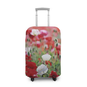 Чехол для чемодана 3D с принтом Маки в Новосибирске, 86% полиэфир, 14% спандекс | двустороннее нанесение принта, прорези для ручек и колес | field | flowers | meadow | poppies | red | white | белые | красные | луг | маки | поле | полевые | цветы