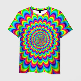 Мужская футболка 3D с принтом Psychedelic в Новосибирске, 100% полиэфир | прямой крой, круглый вырез горловины, длина до линии бедер | круги | радужный | разоцветный | яркий