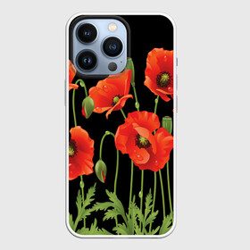 Чехол для iPhone 13 Pro с принтом Маки в Новосибирске,  |  | field | flowers | meadow | poppies | red | white | белые | красные | луг | маки | поле | полевые | цветы