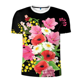 Мужская футболка 3D спортивная с принтом Маки в Новосибирске, 100% полиэстер с улучшенными характеристиками | приталенный силуэт, круглая горловина, широкие плечи, сужается к линии бедра | flowers | букет | цветы