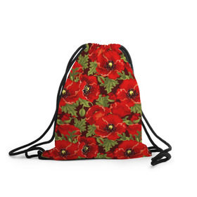 Рюкзак-мешок 3D с принтом Маки в Новосибирске, 100% полиэстер | плотность ткани — 200 г/м2, размер — 35 х 45 см; лямки — толстые шнурки, застежка на шнуровке, без карманов и подкладки | Тематика изображения на принте: flowers | poppies | red | wild | красные | мак | маки | полевые | цветы