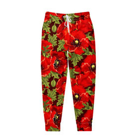 Мужские брюки 3D с принтом Маки в Новосибирске, 100% полиэстер | манжеты по низу, эластичный пояс регулируется шнурком, по бокам два кармана без застежек, внутренняя часть кармана из мелкой сетки | flowers | poppies | red | wild | красные | мак | маки | полевые | цветы