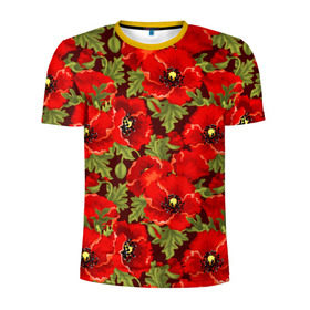 Мужская футболка 3D спортивная с принтом Маки в Новосибирске, 100% полиэстер с улучшенными характеристиками | приталенный силуэт, круглая горловина, широкие плечи, сужается к линии бедра | flowers | poppies | red | wild | красные | мак | маки | полевые | цветы