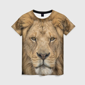 Женская футболка 3D с принтом Лев в Новосибирске, 100% полиэфир ( синтетическое хлопкоподобное полотно) | прямой крой, круглый вырез горловины, длина до линии бедер | грива | джунгли | животные | зверь | король | кровь | лев | охотник | хищник | царь