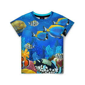 Детская футболка 3D с принтом Экзотические рыбки в Новосибирске, 100% гипоаллергенный полиэфир | прямой крой, круглый вырез горловины, длина до линии бедер, чуть спущенное плечо, ткань немного тянется | животые | красочные | морские | рыбки | цветные | экзотические