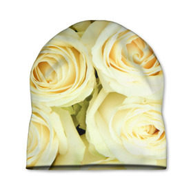 Шапка 3D с принтом Белые розы в Новосибирске, 100% полиэстер | универсальный размер, печать по всей поверхности изделия | лепестки | розы | цветы