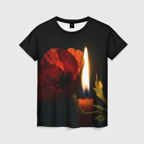 Женская футболка 3D с принтом Мак и свеча в Новосибирске, 100% полиэфир ( синтетическое хлопкоподобное полотно) | прямой крой, круглый вырез горловины, длина до линии бедер | маки | свеча | цветы
