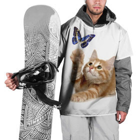 Накидка на куртку 3D с принтом Котенок и бабочка 2 в Новосибирске, 100% полиэстер |  | Тематика изображения на принте: бабочка | кот | котенок | кошка | мордочка