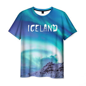 Мужская футболка 3D с принтом Исландия. Полярное сияние. в Новосибирске, 100% полиэфир | прямой крой, круглый вырез горловины, длина до линии бедер | исландия