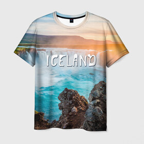 Мужская футболка 3D с принтом Исландия. Водопад в Новосибирске, 100% полиэфир | прямой крой, круглый вырез горловины, длина до линии бедер | исландия
