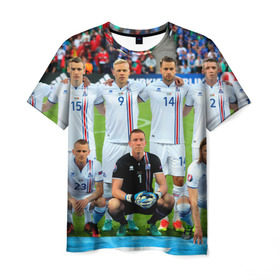 Мужская футболка 3D с принтом Сборная Исландии по футболу в Новосибирске, 100% полиэфир | прямой крой, круглый вырез горловины, длина до линии бедер | euro 2016