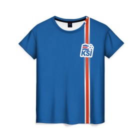 Женская футболка 3D с принтом Форма сборной Исландии по футболу в Новосибирске, 100% полиэфир ( синтетическое хлопкоподобное полотно) | прямой крой, круглый вырез горловины, длина до линии бедер | euro 2016