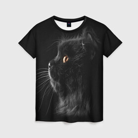 Женская футболка 3D с принтом Милая кошечка в Новосибирске, 100% полиэфир ( синтетическое хлопкоподобное полотно) | прямой крой, круглый вырез горловины, длина до линии бедер | osfenemy | животное | животные | киса | кошечка | кошка | милая | мур | мяу | фото | черный
