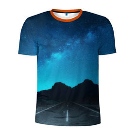 Мужская футболка 3D спортивная с принтом Дорога под чистым небом в Новосибирске, 100% полиэстер с улучшенными характеристиками | приталенный силуэт, круглая горловина, широкие плечи, сужается к линии бедра | osfenemy | горы | дорога | звезды | космос | красиво | небо | пейзаж | путь | черный | чудо