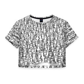 Женская футболка 3D укороченная с принтом Хатифнатты в Новосибирске, 100% полиэстер | круглая горловина, длина футболки до линии талии, рукава с отворотами | Тематика изображения на принте: moomintroll | мумми тролль