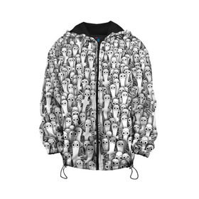 Детская куртка 3D с принтом Хатифнатты в Новосибирске, 100% полиэстер | застежка — молния, подол и капюшон оформлены резинкой с фиксаторами, по бокам — два кармана без застежек, один потайной карман на груди, плотность верхнего слоя — 90 г/м2; плотность флисового подклада — 260 г/м2 | Тематика изображения на принте: moomintroll | мумми тролль