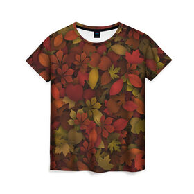 Женская футболка 3D с принтом Осенние листья в Новосибирске, 100% полиэфир ( синтетическое хлопкоподобное полотно) | прямой крой, круглый вырез горловины, длина до линии бедер | 