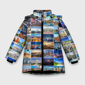 Зимняя куртка для девочек 3D с принтом Туризм (10х10) в Новосибирске, ткань верха — 100% полиэстер; подклад — 100% полиэстер, утеплитель — 100% полиэстер. | длина ниже бедра, удлиненная спинка, воротник стойка и отстегивающийся капюшон. Есть боковые карманы с листочкой на кнопках, утяжки по низу изделия и внутренний карман на молнии. 

Предусмотрены светоотражающий принт на спинке, радужный светоотражающий элемент на пуллере молнии и на резинке для утяжки. | Тематика изображения на принте: азия | берлин | вегас | венеция | воспоминания | города | достопримечательности | европа | египет | калифорния | каникулы | лондон | милан | москва | ностальгия | нью йорк | отдых | отпуск | память