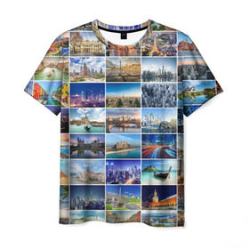 Мужская футболка 3D с принтом Страны мира (9х9) в Новосибирске, 100% полиэфир | прямой крой, круглый вырез горловины, длина до линии бедер | азия | берлин | вегас | венеция | воспоминания | города | достопримечательности | европа | египет | калифорния | каникулы | лондон | милан | москва | ностальгия | нью йорк | отдых | отпуск | память