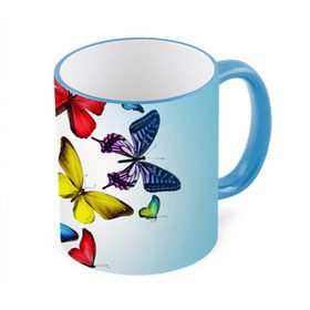 Кружка 3D с принтом Butterflies в Новосибирске, керамика | ёмкость 330 мл | Тематика изображения на принте: бабочки | белый | картинка | лето | природа | рисунок | розовый | цвета