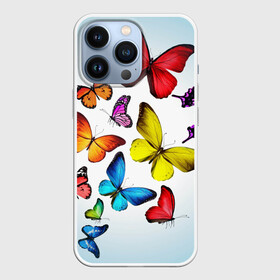 Чехол для iPhone 13 Pro с принтом Butterflies в Новосибирске,  |  | бабочки | белый | картинка | лето | природа | рисунок | розовый | цвета