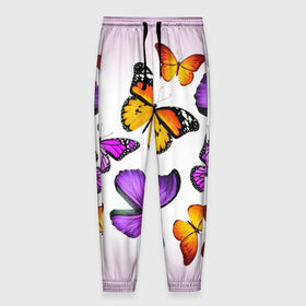 Мужские брюки 3D с принтом Butterflies в Новосибирске, 100% полиэстер | манжеты по низу, эластичный пояс регулируется шнурком, по бокам два кармана без застежек, внутренняя часть кармана из мелкой сетки | бабочки | белый | картинка | лето | природа | рисунок | розовый | цвета