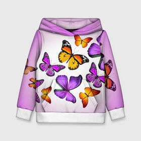 Детская толстовка 3D с принтом Butterflies в Новосибирске, 100% полиэстер | двухслойный капюшон со шнурком для регулировки, мягкие манжеты на рукавах и по низу толстовки, спереди карман-кенгуру с мягким внутренним слоем | бабочки | белый | картинка | лето | природа | рисунок | розовый | цвета