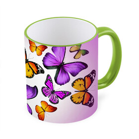 Кружка 3D с принтом Butterflies в Новосибирске, керамика | ёмкость 330 мл | бабочки | белый | картинка | лето | природа | рисунок | розовый | цвета