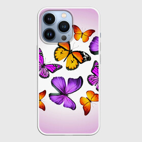 Чехол для iPhone 13 Pro с принтом Butterflies в Новосибирске,  |  | бабочки | белый | картинка | лето | природа | рисунок | розовый | цвета