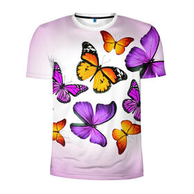 Мужская футболка 3D спортивная с принтом Butterflies в Новосибирске, 100% полиэстер с улучшенными характеристиками | приталенный силуэт, круглая горловина, широкие плечи, сужается к линии бедра | бабочки | белый | картинка | лето | природа | рисунок | розовый | цвета