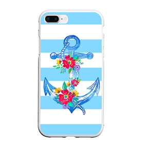 Чехол для iPhone 7Plus/8 Plus матовый с принтом Якорь в Новосибирске, Силикон | Область печати: задняя сторона чехла, без боковых панелей | Тематика изображения на принте: белый | верёвка | вода | корабль | красный | море | песок | пляж | синий | цвет | цветы | якорь