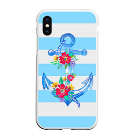 Чехол для iPhone XS Max матовый с принтом Якорь в Новосибирске, Силикон | Область печати: задняя сторона чехла, без боковых панелей | белый | верёвка | вода | корабль | красный | море | песок | пляж | синий | цвет | цветы | якорь