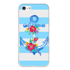 Чехол для iPhone 5/5S матовый с принтом Якорь в Новосибирске, Силикон | Область печати: задняя сторона чехла, без боковых панелей | Тематика изображения на принте: белый | верёвка | вода | корабль | красный | море | песок | пляж | синий | цвет | цветы | якорь